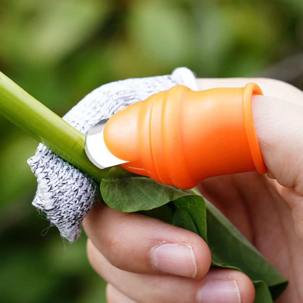 Female/male thumb knife with field vegetable harvester device with rubber gloves/5A anti-cut kitchen glove