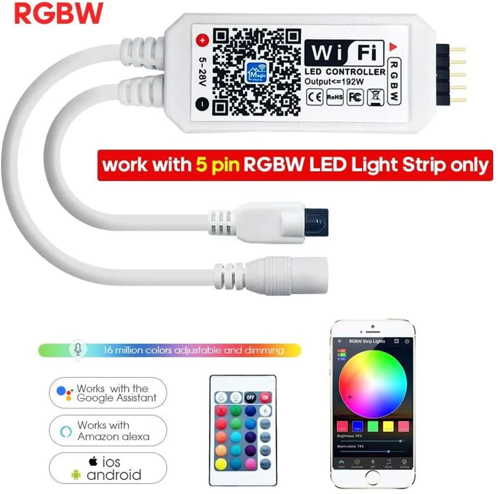 Controller LED Wifi DC12V RGBW/RGBWW con telecomando IR 24 tasti Collegamento a 5 pin per luci di striscia LED RGBW