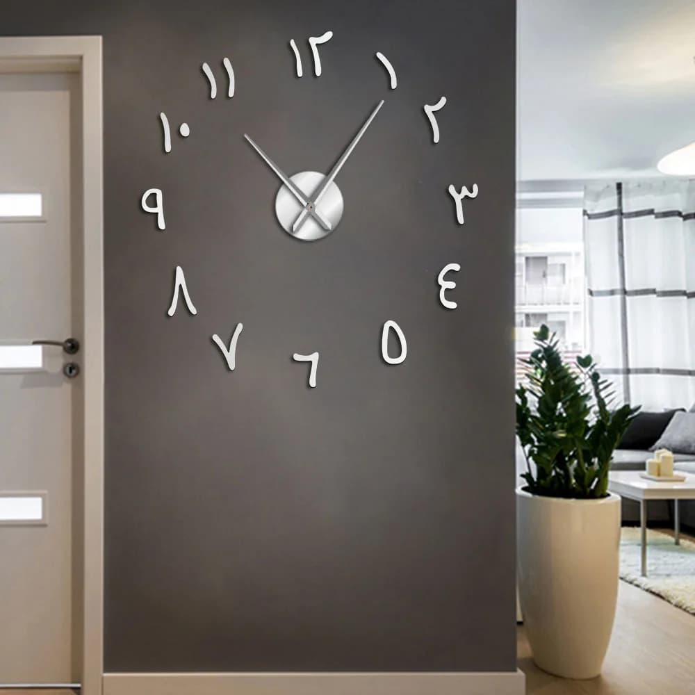 Numeri arabi Orologio da parete gigante fai-da-te Numeri arabi Adesivi effetto specchio acrilico Orologio da parete grande silenzioso senza cornice Decorazioni per la casa
