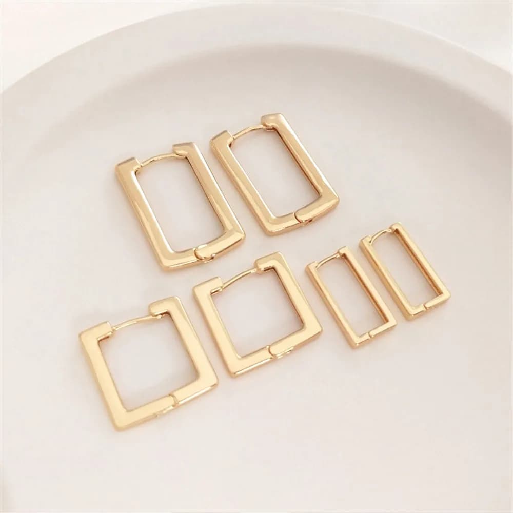 Orecchini di moda con clip per orecchio francese rettangolare con chiusura a orecchio quadrato geometrico placcato oro 14K orecchini fai da te
