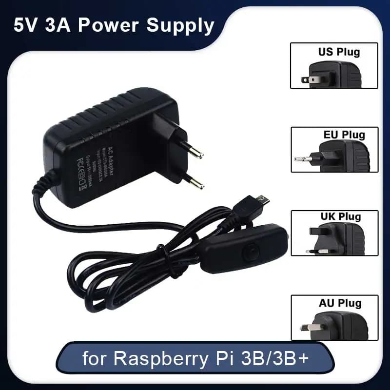 5V 3A Raspberry Pi 3 Model B + Power Adapter Micro USB Power Adapter AC Power Adapter EU UK AU Plug USB Charger for Raspberry Pi 3B
