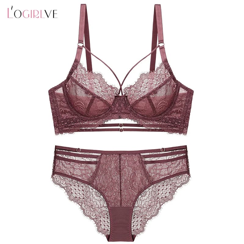 Logirlve Set reggiseno classico sexy con fasciatura Lingerie Reggiseno push up Mutandine trasparenti per biancheria intima da donna Set di biancheria intima di pizzo
