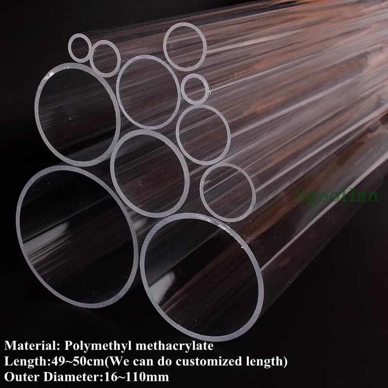 2 Pezzi Tubo in Plexiglass Acrilico Trasparente Diametro Esterno 16~110mm per Acquario, Accessori Filtro Fai-da-Te, Tubo PMMA per Serbatoio d'Acqua, Lunghezza 50cm