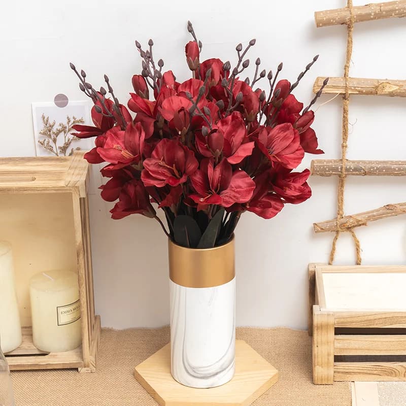 Silk Artificial Orchid Flowers Autumn Butterfly Fake Flower Wedding Home Living Decoration Room Plants Bouquet Christmas White