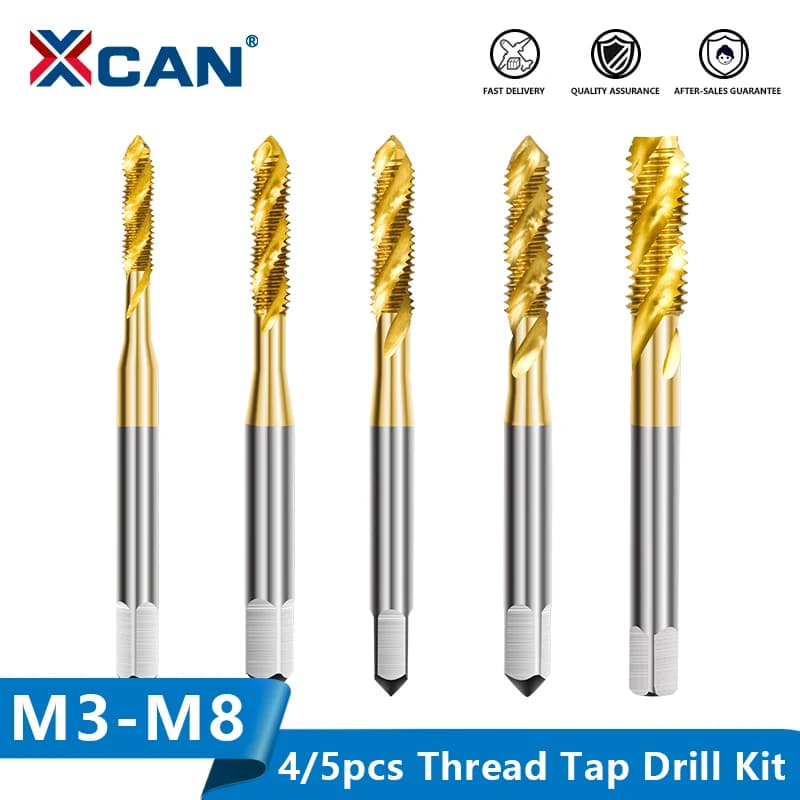 XCAN Thread Tap 4/5pcs M3 M4 M5 M6 M8 Metric Tap Kit Sprial Drill Bit Threading Tools HSS Steel 6542 Screw Tap