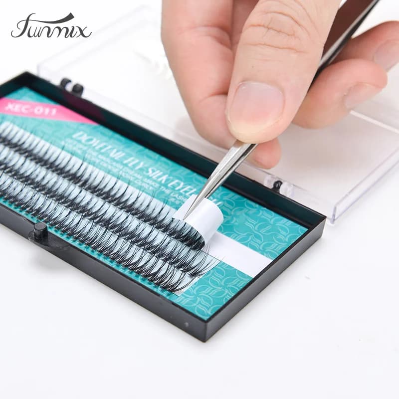 10 pcs Natural FUNMIX Type A Coda di Pesce A Coda di Rondine Fly Ciglia Morbide Ciglia di Visone per Ciglia Finte Extended Extension Makeup Tool