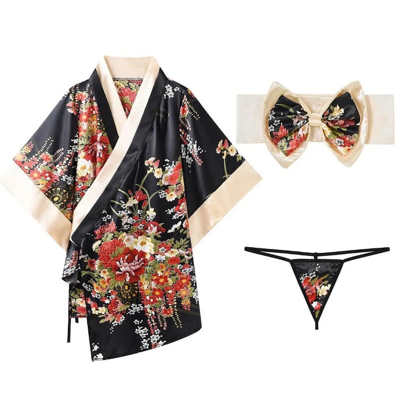 Pigiama da donna Set Lingerie Sexy camicia da notte lunga in Nylon erotico giapponese uniforme da donna in tessuto stampato Kimono Robe Sleepwear