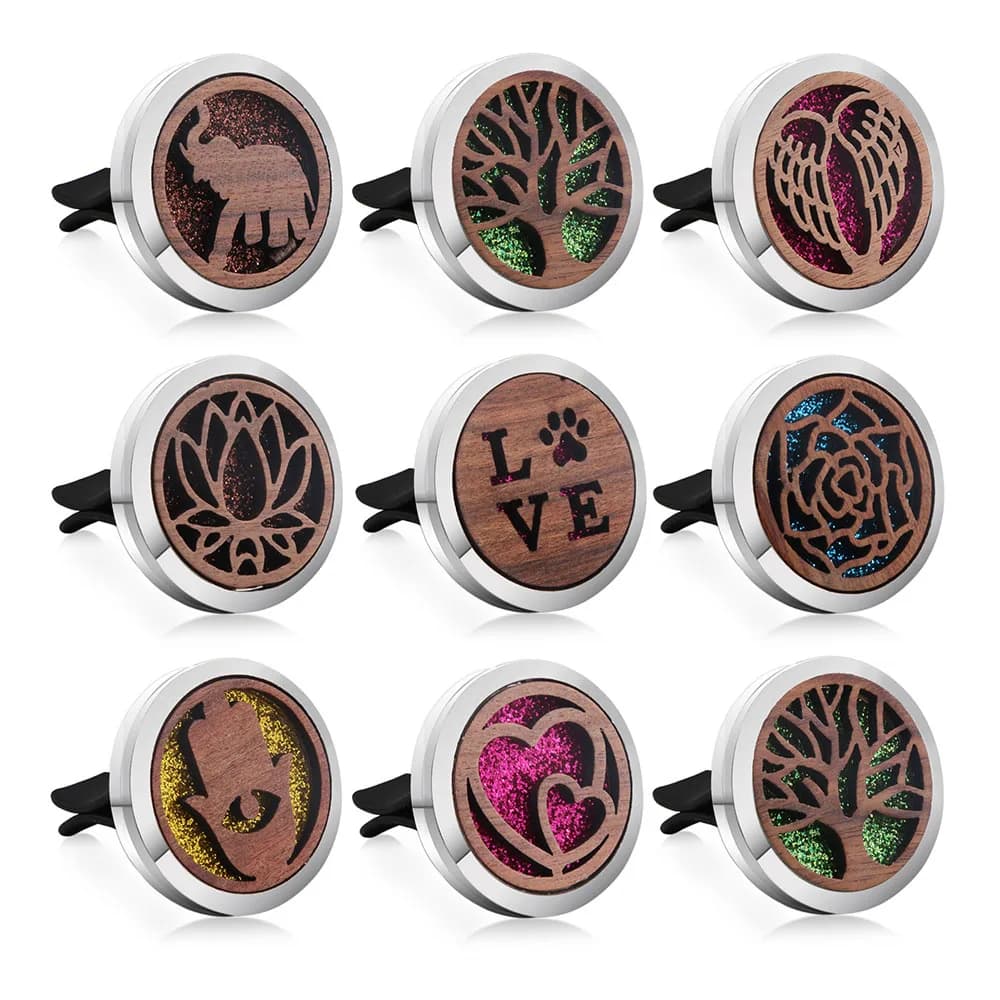 New Wood aromatherapy perfume diffuser for car essential oil diffuser stainless steel Aroma Clip for car pendants with perfume medallions