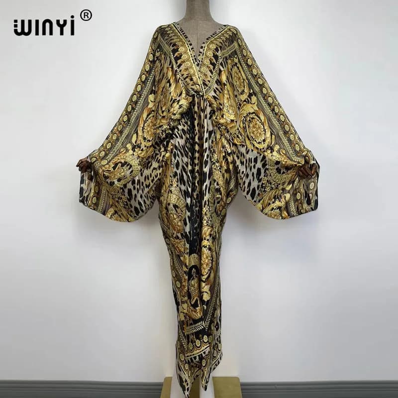 Sexy caftano da spiaggia caftano sensazione di seta rayon stampa di moda 2021 WINYI Maxi abiti da donna lungo sukienka scollo a V abito bohemien
