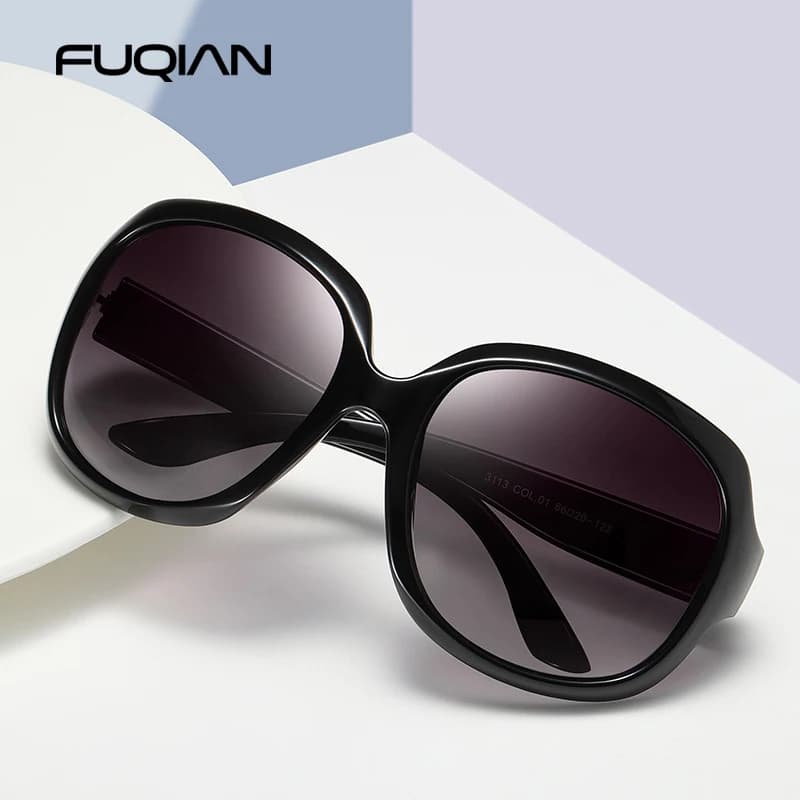 FUQIAN Brand Design Elegant Oversized Round Sunglasses Polarized Women's Sunglasses Plastic Large Fashion Simple UV400
