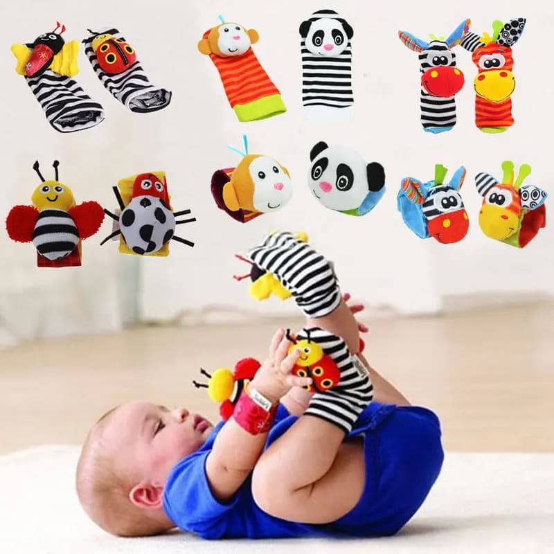 Calzini con sonaglio per neonati, con animali di peluche, sonaglio da polso per neonati, avvolgenti per neonati, copertura per allattamento, giocattolo sensoriale, regali di Natale per bambini
