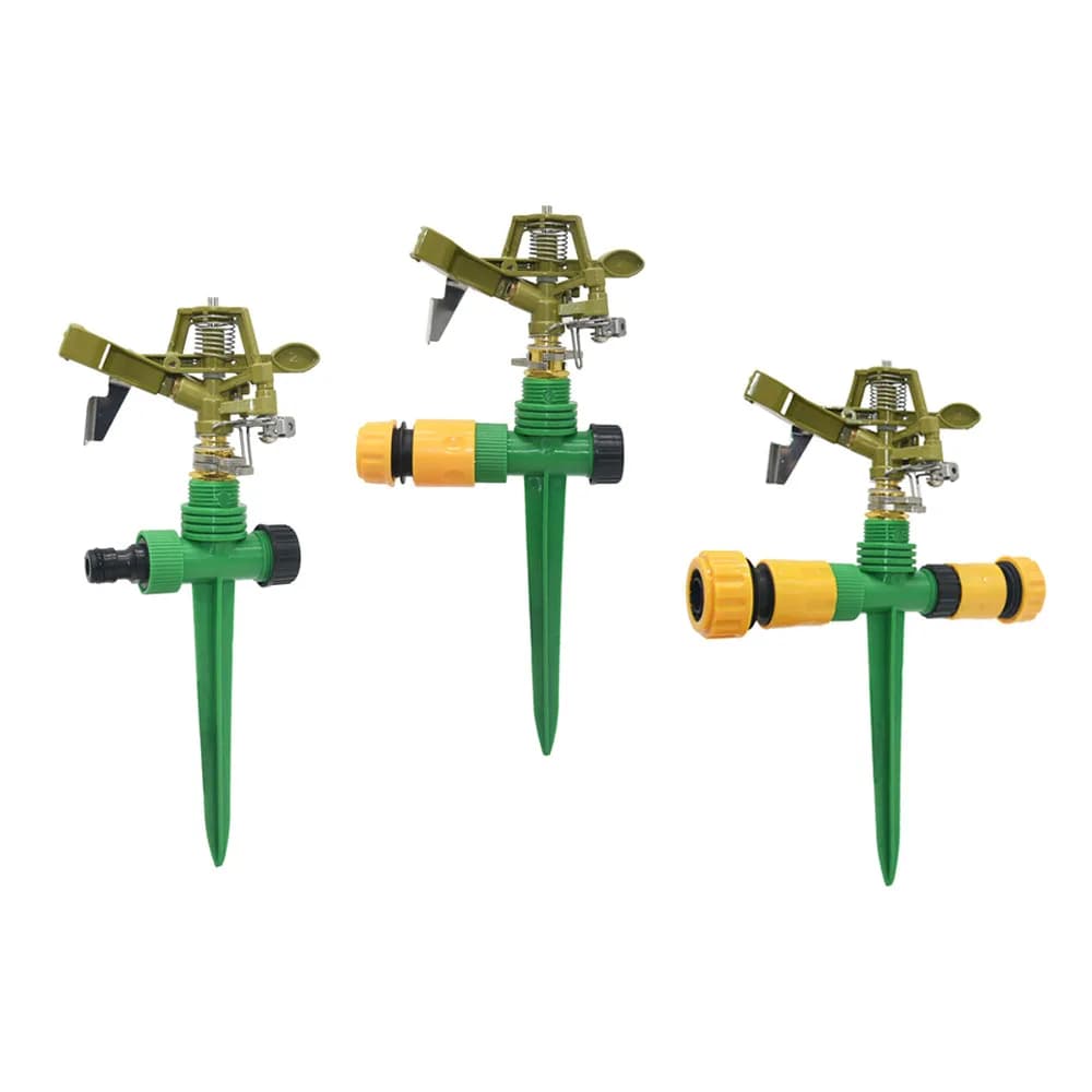 Irrigatore a pulsante in metallo Irrigatori per irrigazione del prato con rotazione di 360 gradi con punta di supporto per sistema di irrigazione del giardino 1 set