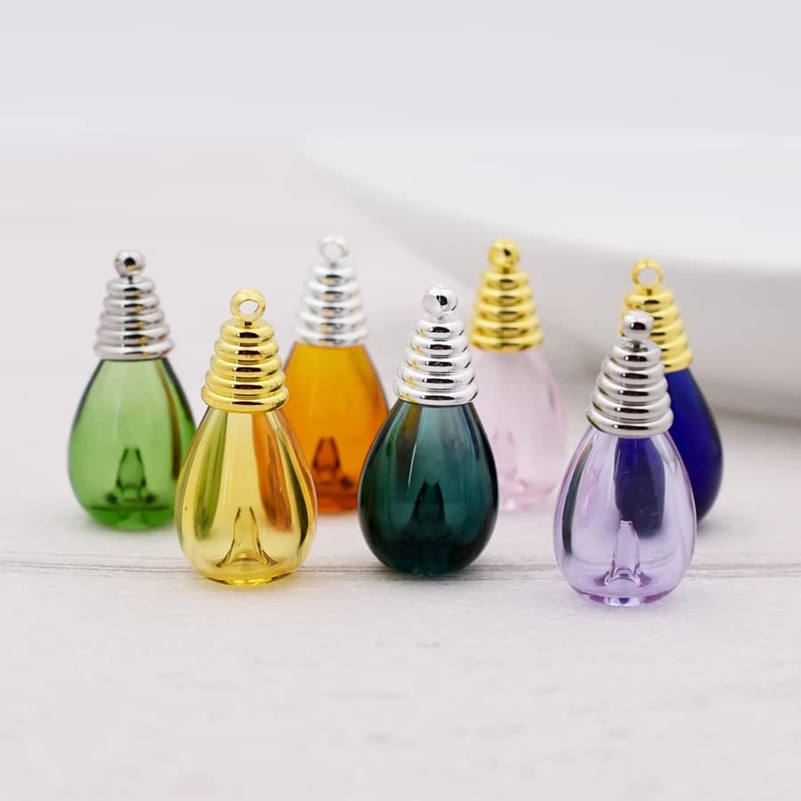 2 pieces SNASAN Drop Bottle Colored Glass Necklace Pendant Earrings Charms Diffuser Perfume Reusable Jewelry Creation Materials