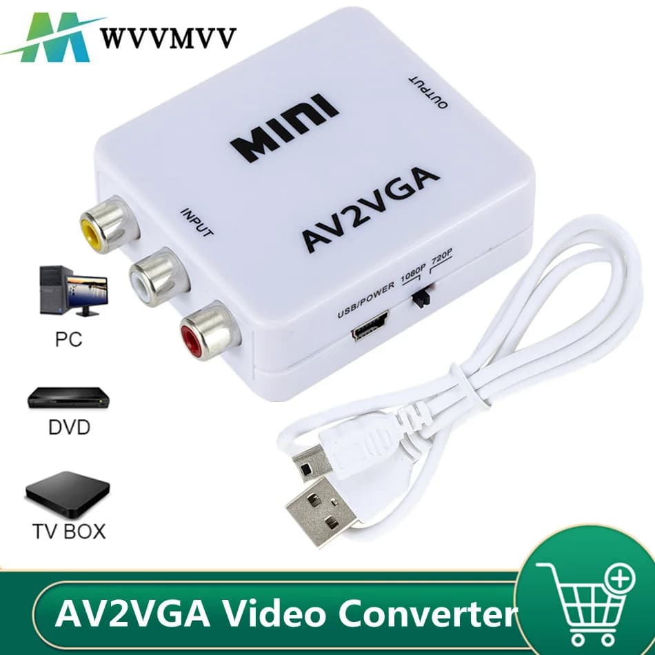 Convertitore convertitore video HD AV2VGA Convertitore video AV RCA CVBS a VGA Convertitore con audio da 3,5 mm a PC Convertitore HDTV Mini