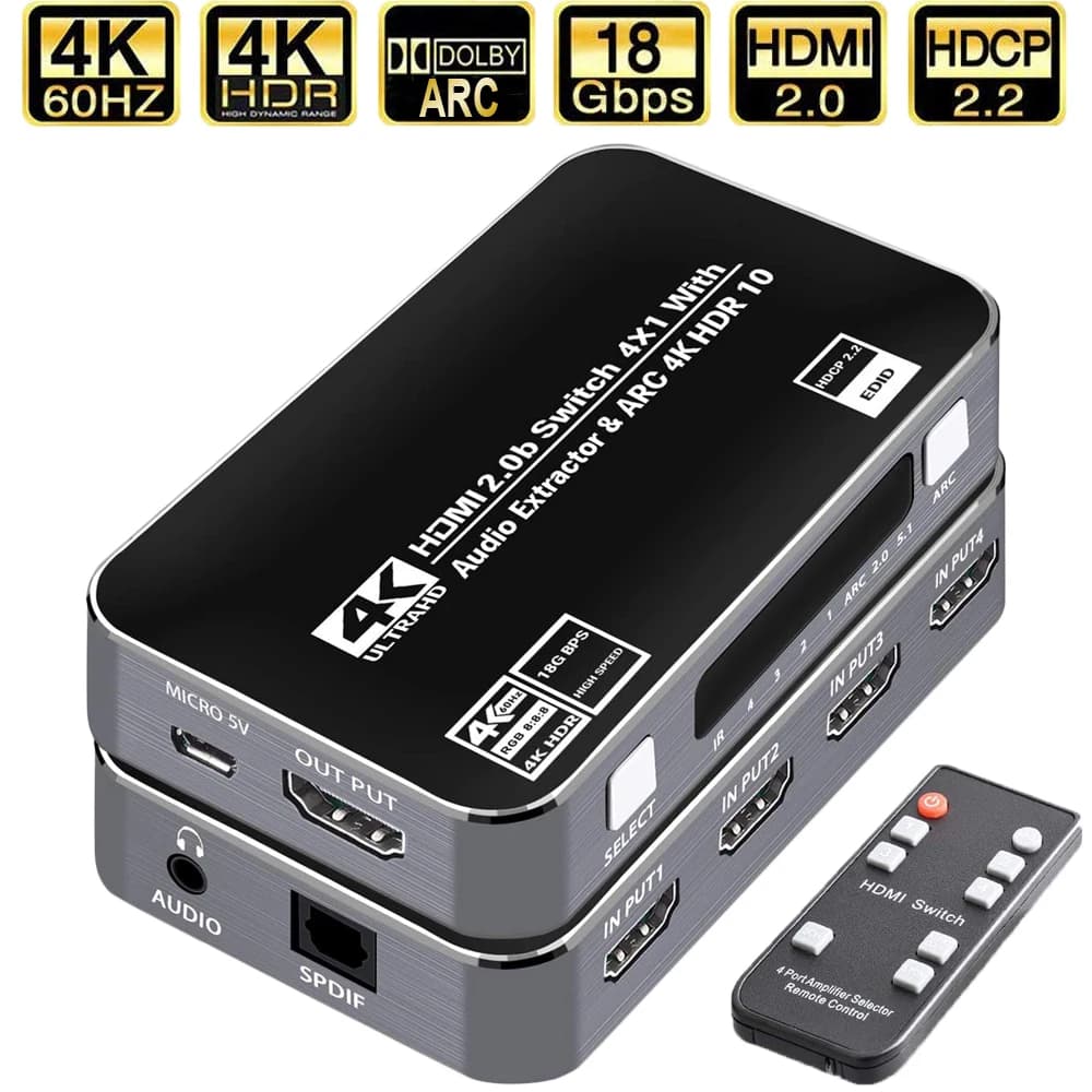 60Hz 4K HDMI HDR HDMI Switch ARC audio extractor HDMI 2.0 splitter switcher HDMI audio extractor switcher for PS4 pro apple TV
