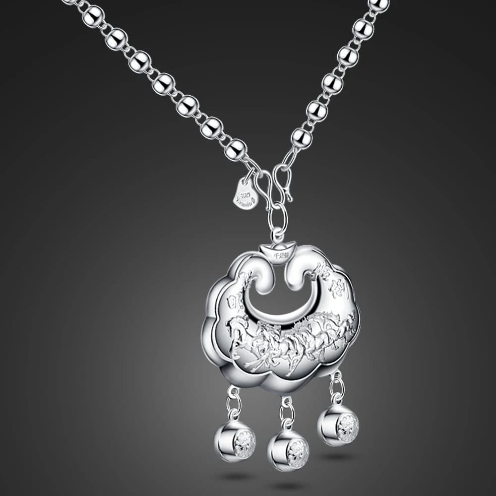 Collana con catene in argento sterling 925 con ciondolo fortunato vintage per donne e ragazze, collane con maglione a catena con perline, regali di gioielli di moda