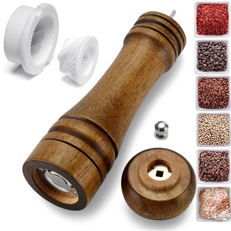 4PC 10 pollici classico legno di quercia pepe mulino per spezie set mulini per condimenti portatili smerigliatrice in ceramica nucleo di macinazione set di strumenti per barbecue
