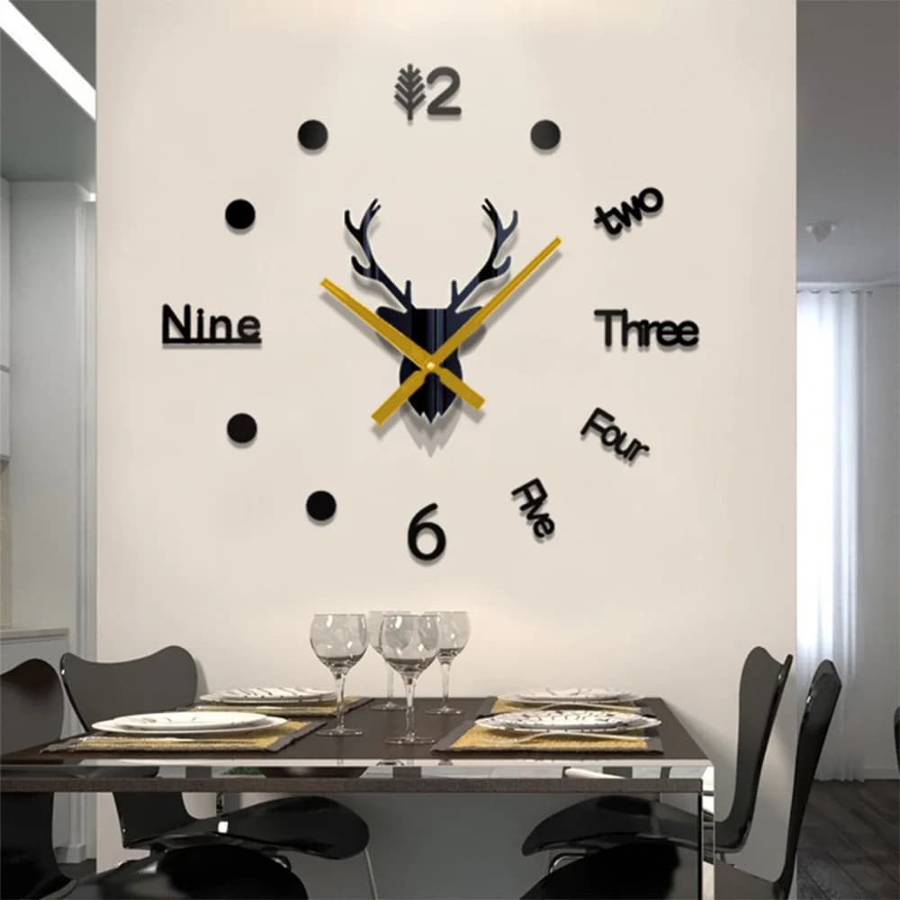 Creative acrylic wall clock with 3D deer head Digital watch with modern design Custom wall decal DIY Digital decorative simple