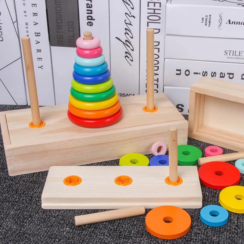 Gioco impilabile di giocattoli educativi precoci per bambini a dieci strati Torre di Hanoi in legno