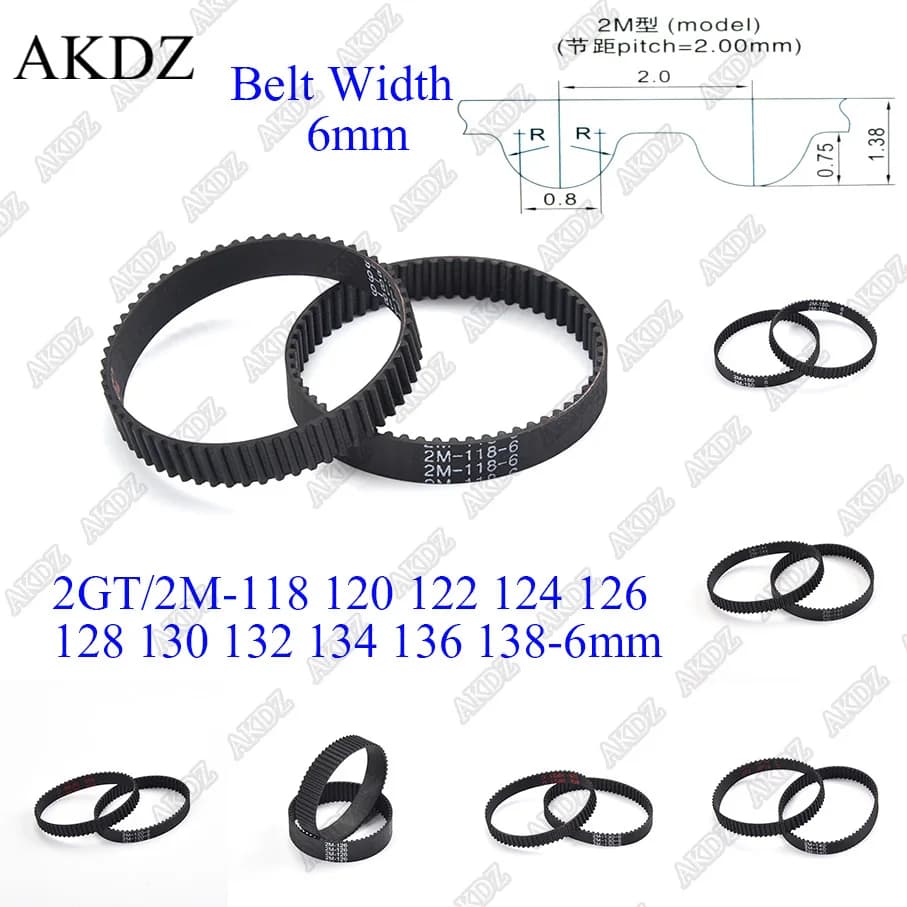 2MGT 2M 2GT Cinghia dentata sincrona Lunghezza passo 118 120 122 124 126 128 130 132 134 136 138 larghezza 6mm Gomma chiusa