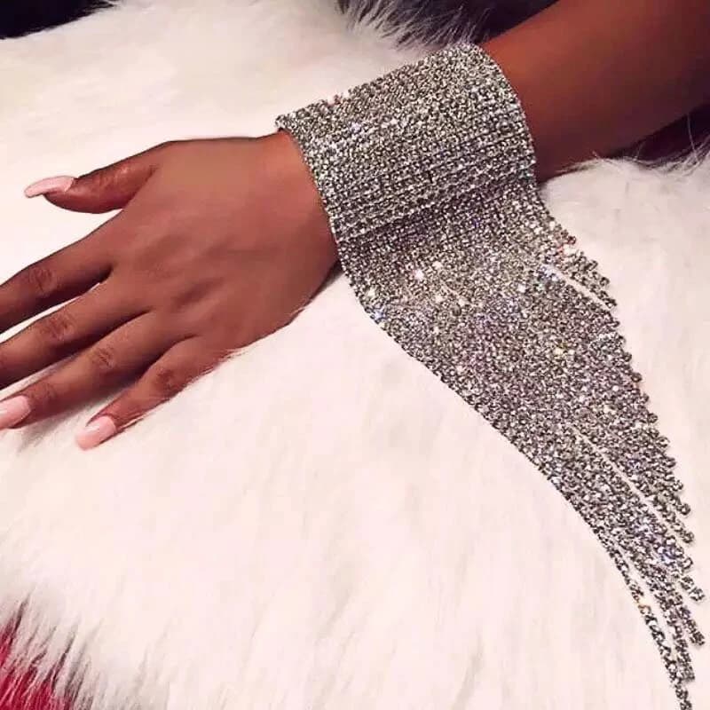 Bracciale con strass lunghi alla moda, gioielli a mano per le donne, braccialetti di cristallo da sposa, gioielli da sposa