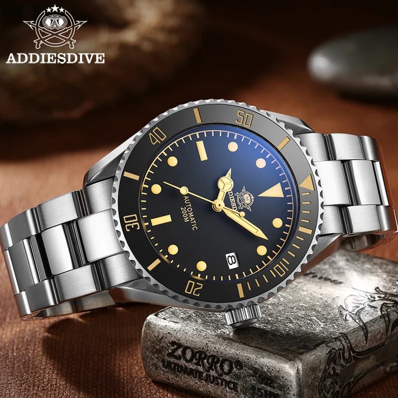 ADDIESDIVE Orologio da uomo Cristallo di zaffiro 20Bar Resistente all'acqua Quadrante luminoso NH35 Orologio meccanico automatico Reloj Hombre