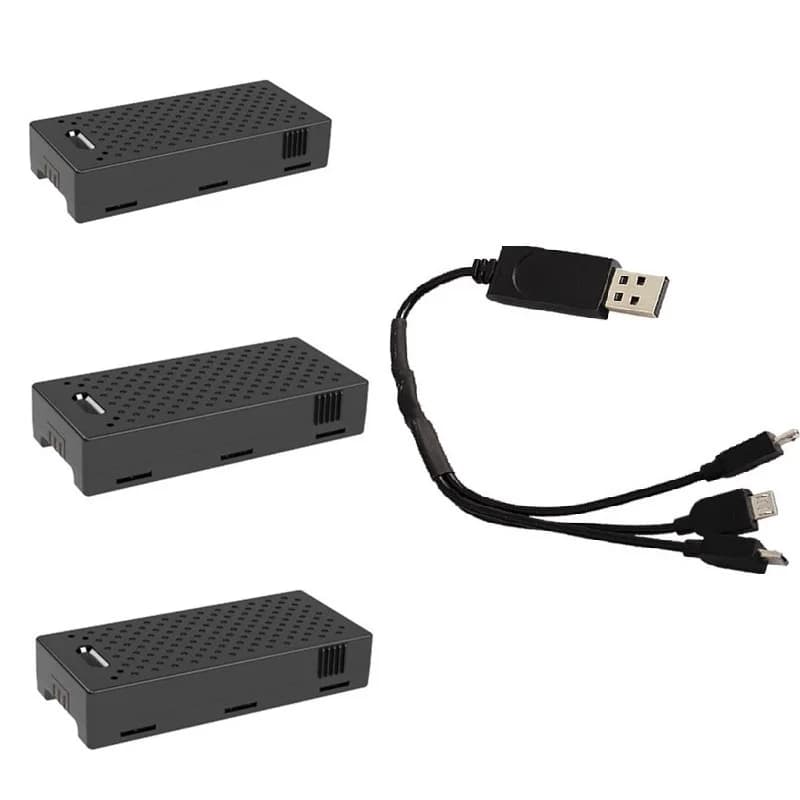 Batteria Li-Po 3 pezzi 3,7 V 300 mAh e cavo di ricarica 3 in 1 per accessori per pezzi di ricambio per elicotteri RC C129 V2