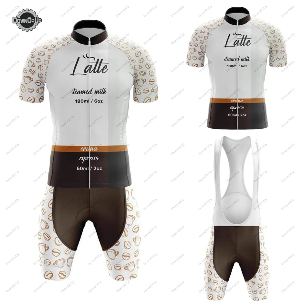Coffee List Cycling Jerseys Men's Short Sleeves Mountain bike clothing Shorts with suspenders Breathable gel Pad Fast drying