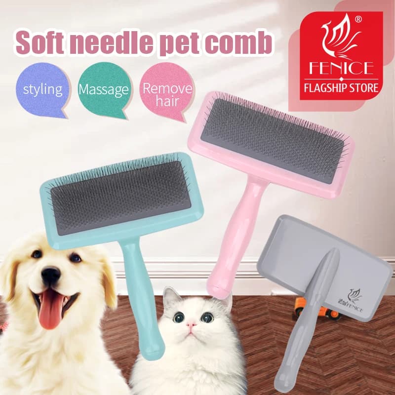 Fenice Pet Dog Grooming Comb spazzola per cani massaggio pettine strumento per la pulizia del gatto a nodo aperto rimozione dei peli