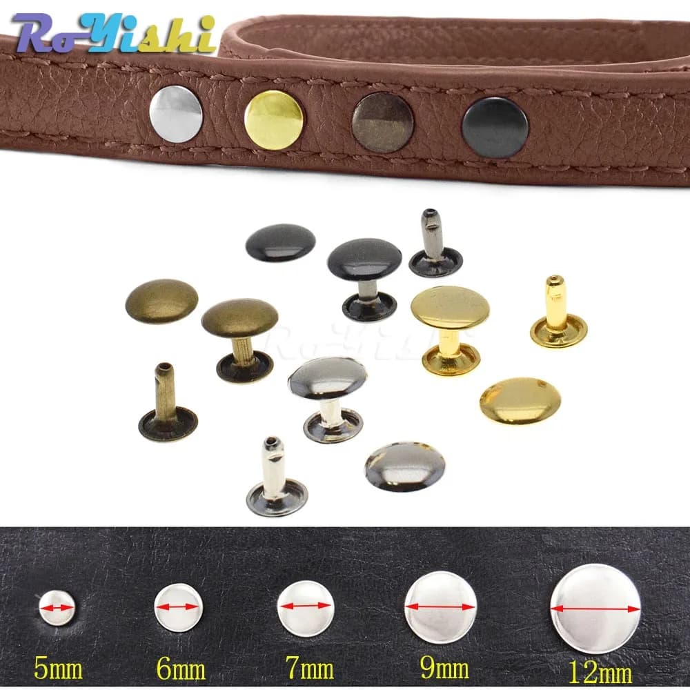 100 Pz/set 6mm-12mm Metallo Rotondo Doppio Tappo Rivetti Borchie Chiodo Per Accessori Artigianali In Pelle Riparazione Scarpe Borsa Cintura Abbigliamento