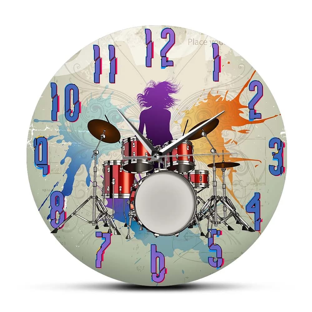 Battery Kit Rock Band silent wall clock without ticking Battery Batterist House Decorations Musical Art Modern Wall Clock Battery Player Gift