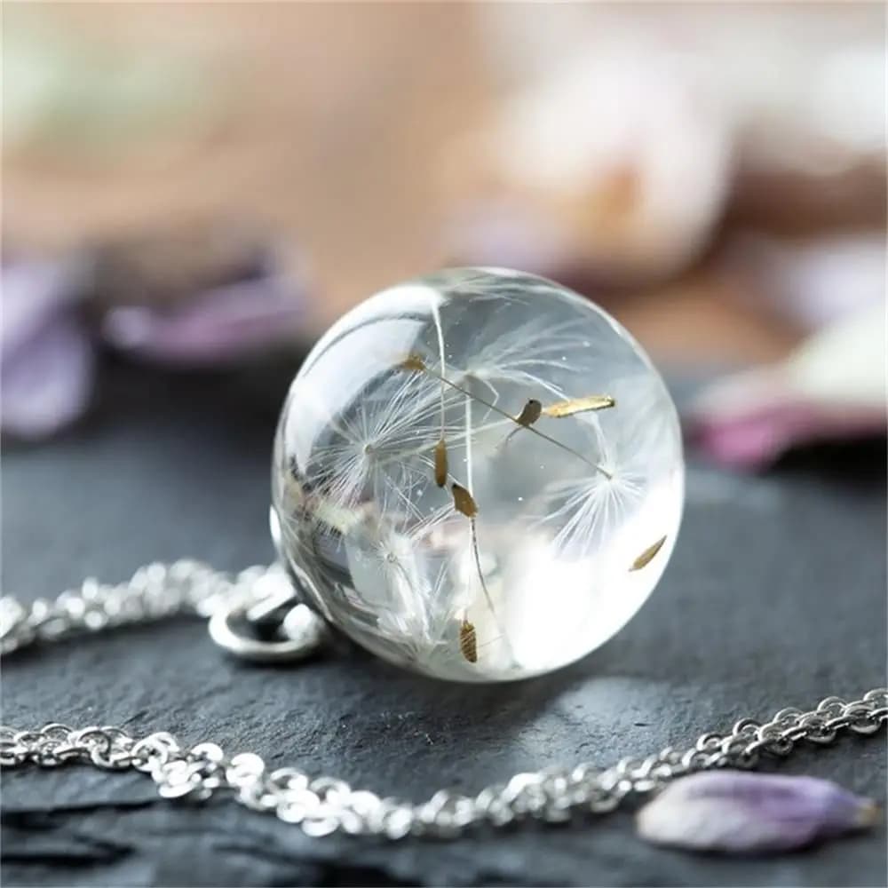 Dandelion Wishing collana Real Dandelion Clear Crystal Ball collana con ciondolo regalo fatto a mano per lei