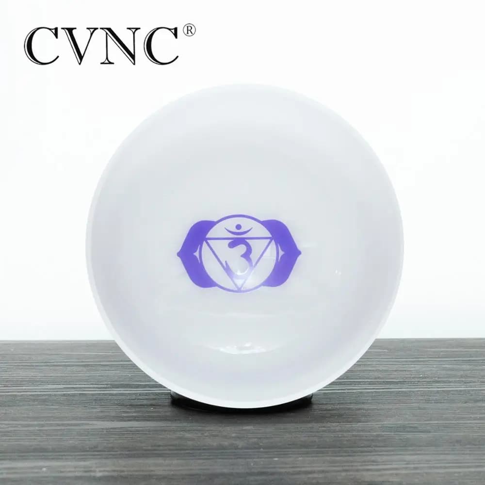 CVNC 8 Inch A Note Chakra Design Frosted Quartz Crystal Singing Bowl Third eye Chakra for Meditation with Mallet
