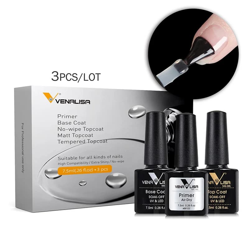 3 pz/set Venalisa Primer Base Cappotto Toppa Set Smalto Gel Per Unghie Soak Off LED UV Gel Lacca Nowipe Lucido Gel Per Unghie Gel Manicure