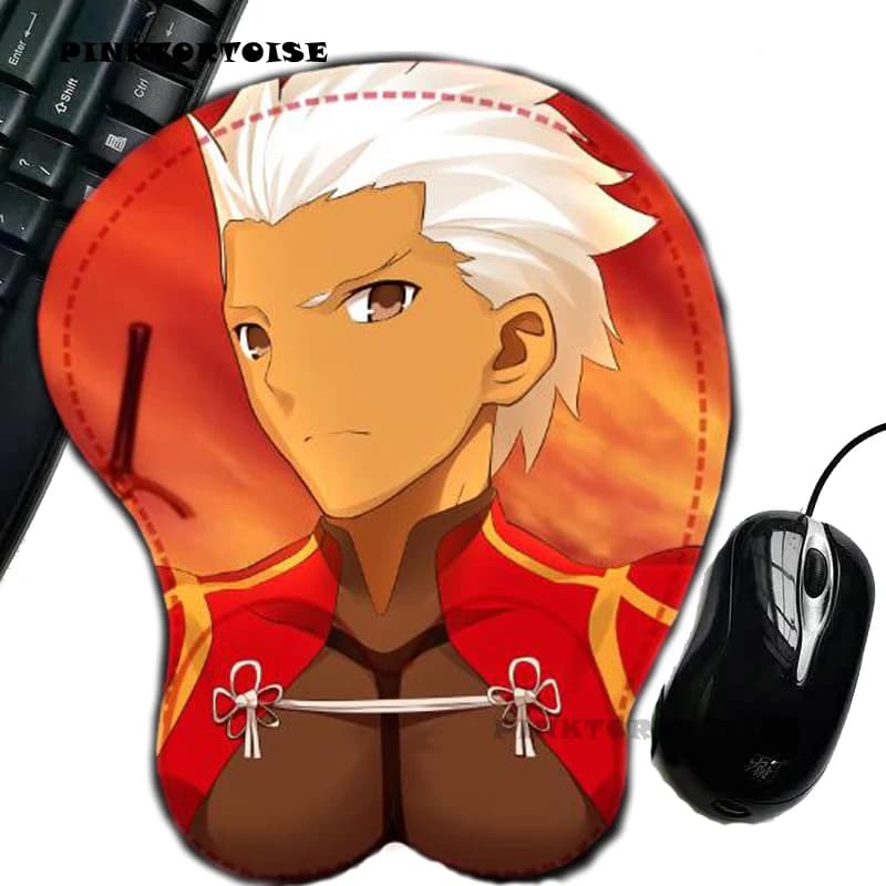 Tappetino per Mouse 3D pin、 toise Anime Emiya Shirou con poggiapolsi tappetino per Mouse riempito in gel di Silicone tappetino per Mouse tappetino in Silicone tappetino da gioco