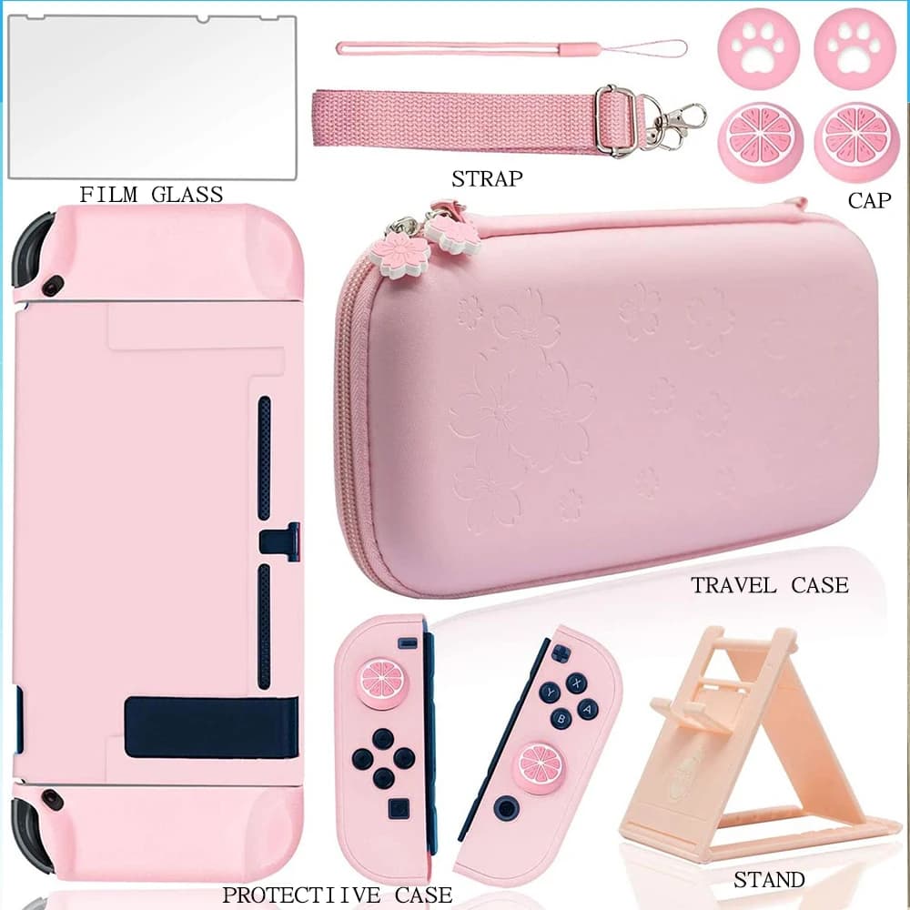 Per Nintend Switch Case Bundle Accessories Kit Pink Travel Pouch Set con supporto pellicola Glass NS custodia rigida per Console Cover protettiva