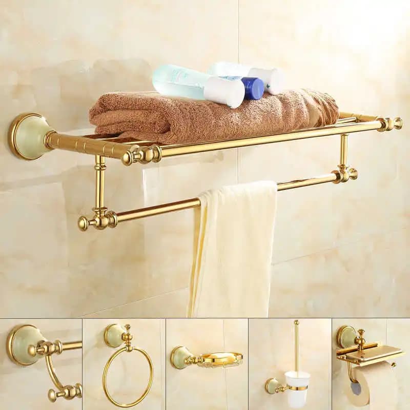 Tuqiu Accessori Per il Bagno Set Oro Mensola del Bagno, Portasciugamani, Asciugamano Gancio del supporto di Carta, wc Supporto di Spazzola Da Bagno Ferramenteria E Attrezzi Set