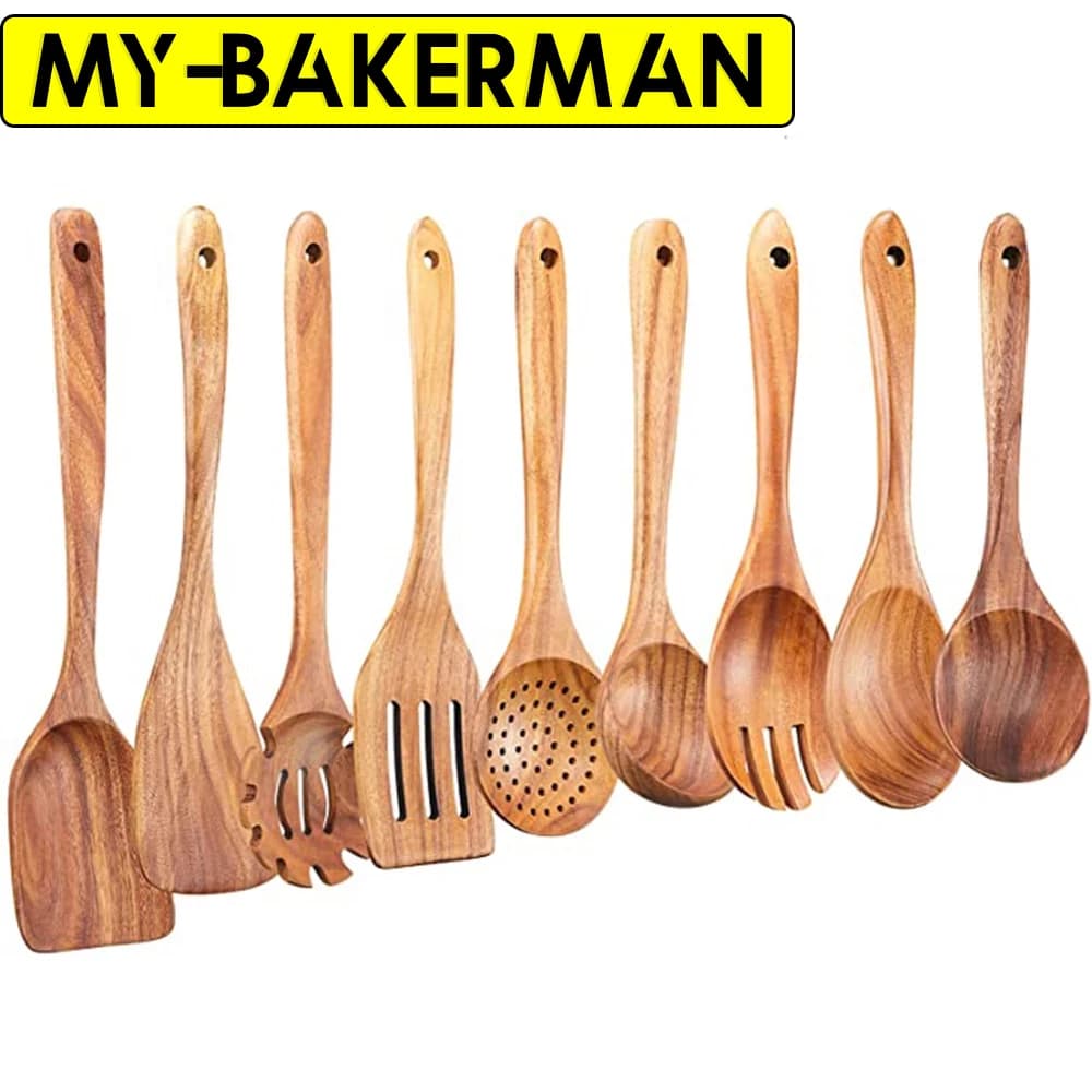 1-9 pezzi/set set di utensili da cucina in legno, cucchiai di legno per cucinare, utensili, cucchiai di legno di teak naturale per padella antiaderente regalo
