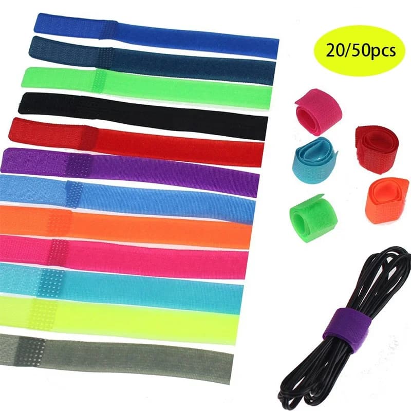 Fascette ferma-cavo colorate autoadesive in velluto da 20/50 pezzi, Organizer per cavi riutilizzabili, gancio per gancio, 7.1 pollici