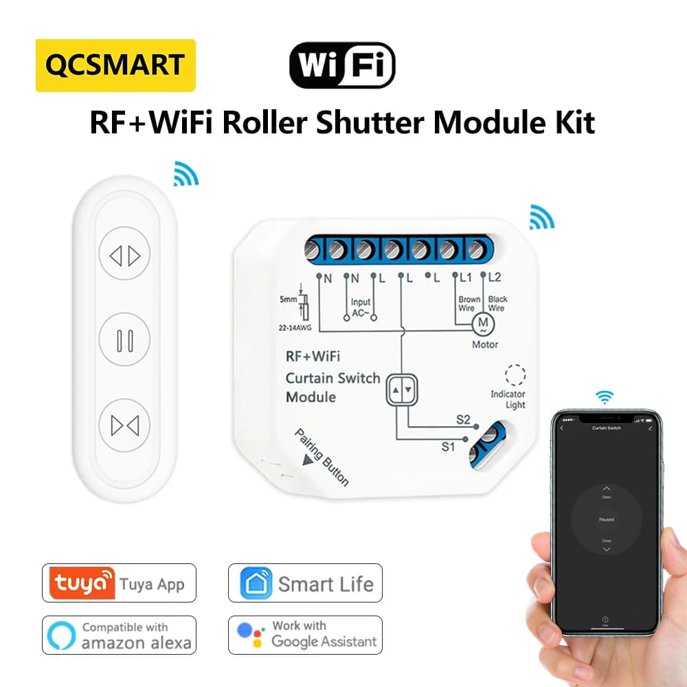 Tuya Smart Life Modulo interruttore tenda telecomando tende tapparella RF + WiFi App timer Google Home Alexa Smart Home fai da te