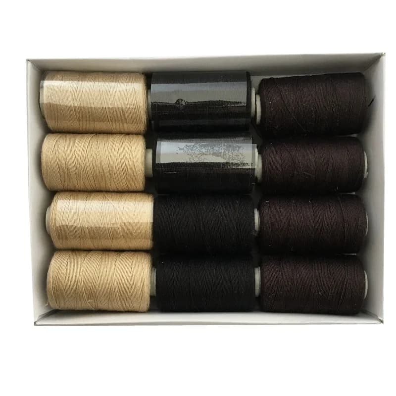 12 rotoli di filo per tessitura dei capelli NERO filo per cucire in cotone 1000 metri 12 rotoli una scatola regalo 1 pz ago curvo C da 6,5 cm