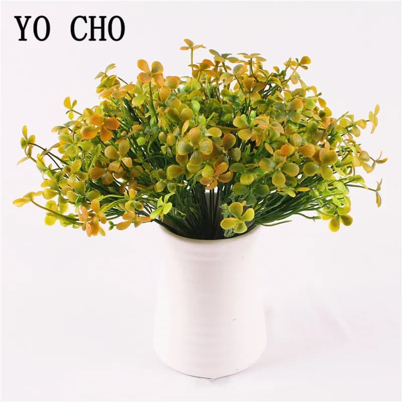 YO CHO 7 Gambi di Simulazione Verde Pianta di Trifoglio Artificiale Felce Verde Erba Piante in Vaso Vaso di Casa Decorazione di Cerimonia Nuziale Falso 4 foglie di Trifoglio