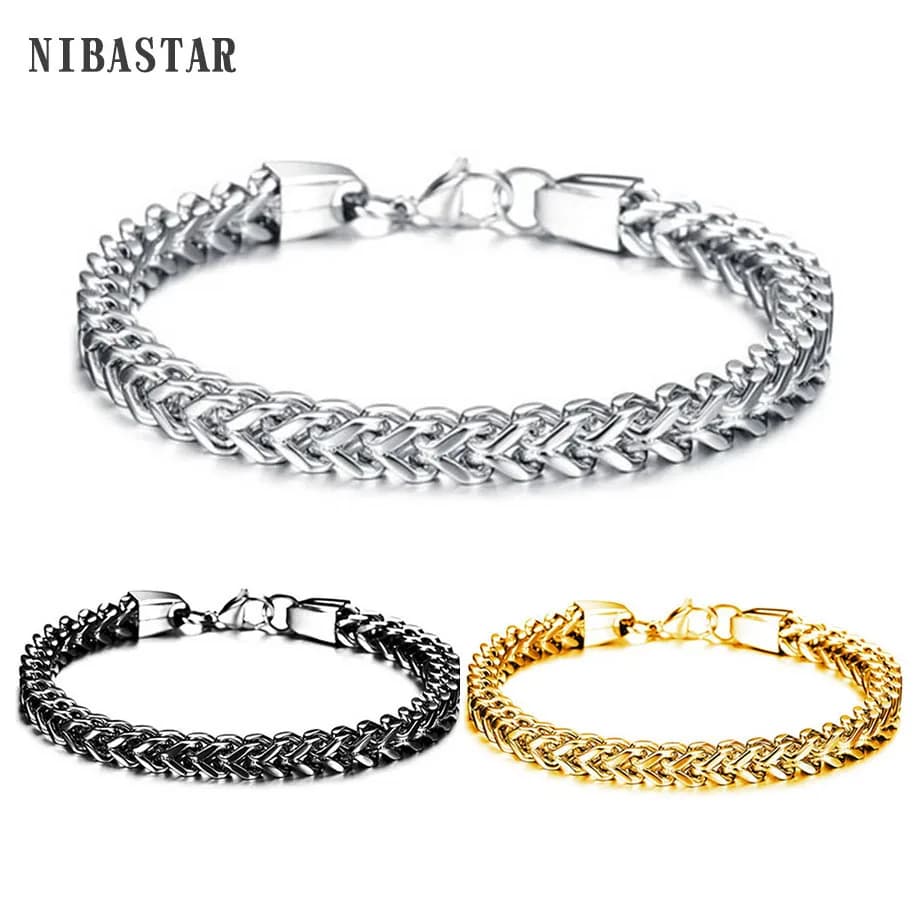 Braccialetti con catena da polso in acciaio inossidabile argento/oro/nero Braccialetti per uomo Accessorio per gioielli con collegamento punk maschile all'ingrosso