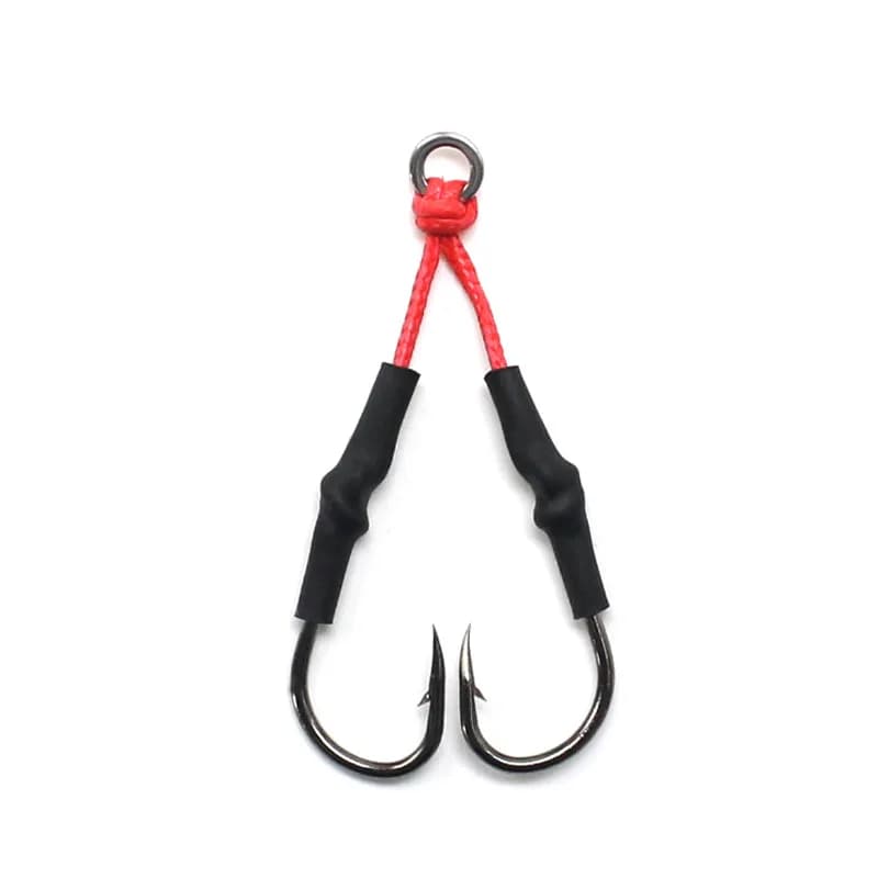 100 paia doppio gancio corda rossa cattivo piastra di ferro amo acciaio ad alto tenore di carbonio esca esca accessori per la pesca in barca di mare attrezzatura da pesca
