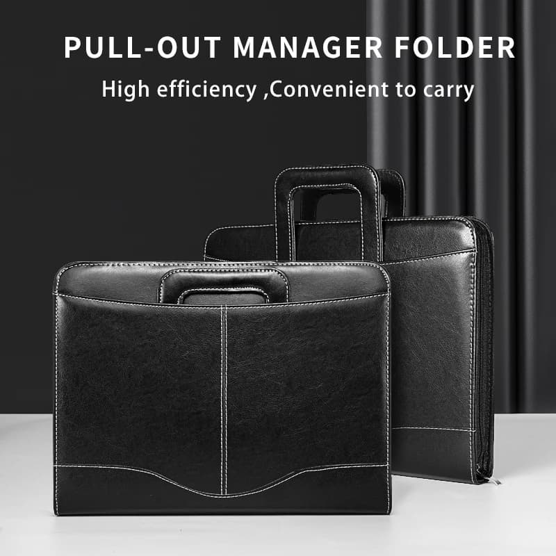 Cartella portadocumenti A4 alla moda Cartella portadocumenti in pelle PU con cerniera Cartella manager padfolio aziendale stazionaria