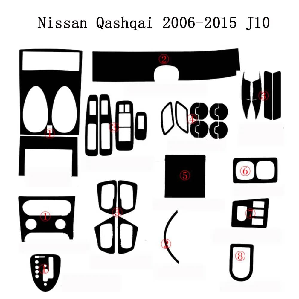 5DC Adesivi In Fibra di Carbonio Per Nissan Qashqai 2006-2015 J10 Pannello di Controllo Centrale Interna Maniglia Della Porta Decalcomanie Car Styling Accessorie