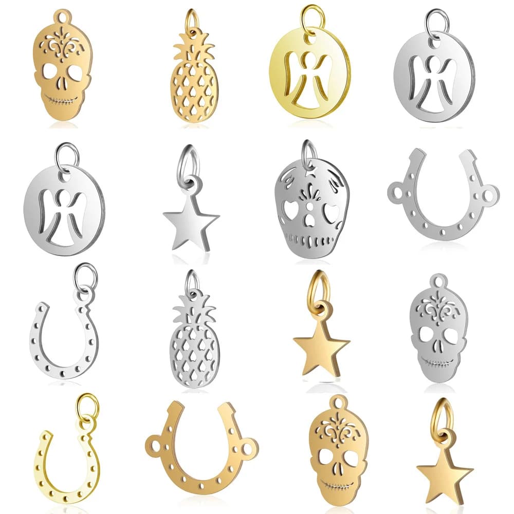 10 pz/lotto ciondoli fai da te in acciaio inossidabile a forma di teschio, stella, yin yang, faccina sorridente, connettori per braccialetti, all'ingrosso