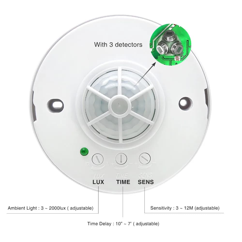 Sensore di movimento PIR da soffitto regolabile a 360 gradi ad alta sensibilità con 3 rilevatori Interruttore della luce a led 110V 220V