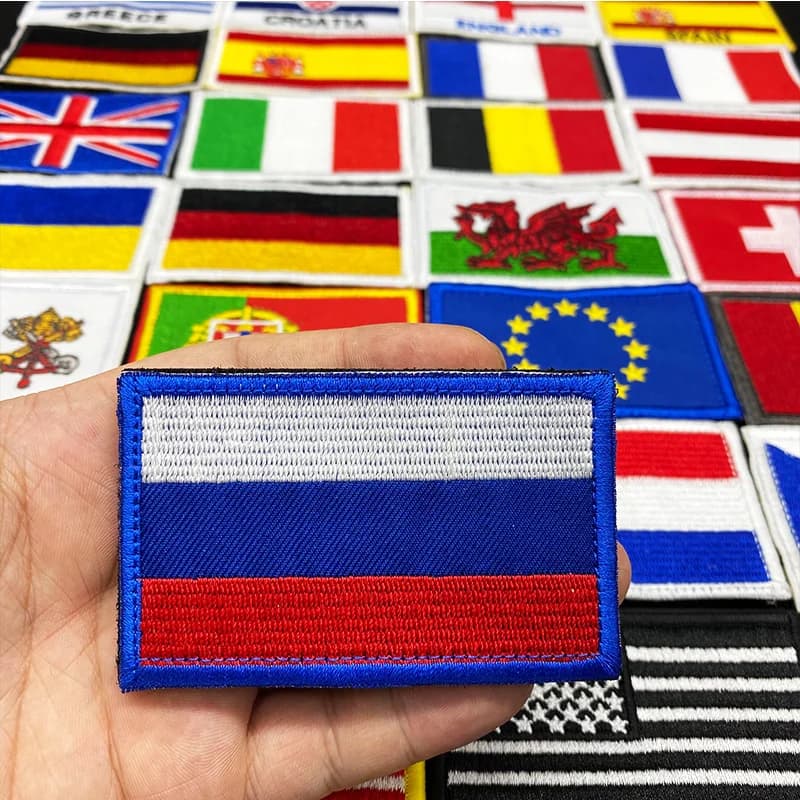 Toppa con gancio ricamato bandiera del paese Russia Spagna Turchia Francia Toppe militari tattiche UE Decorazione in stoffa per zaino dell'esercito