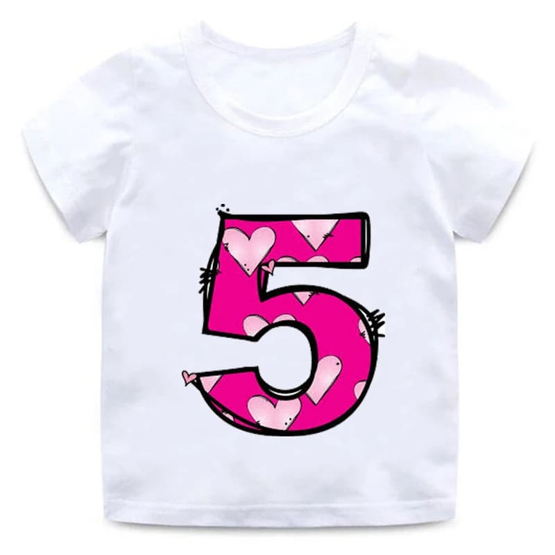 Nuovi bambini buon compleanno lettere amore carino stampa vestiti ragazzi e ragazze camicia divertente bambini numero 1 2 3 4 5 6 8 regalo di compleanno